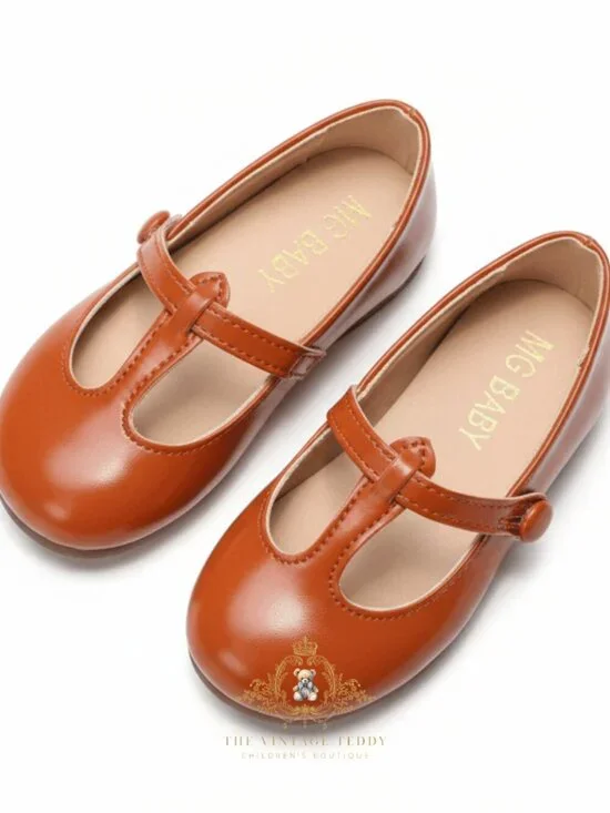 NWT Pretty Girls Mary Jane Flats Vintage Style Cute Children's Shoes Orange 12.5