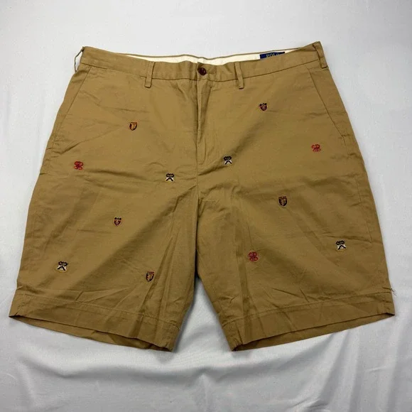 Polo Ralph Lauren Shorts Mens 38 Tan Embroidered Crest Stretch Classic Fit Chino
