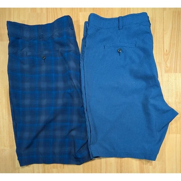 Ben Hogan Mens Golf Shorts Size 42 Blue Plaid Textured Lot of 2 Stretch