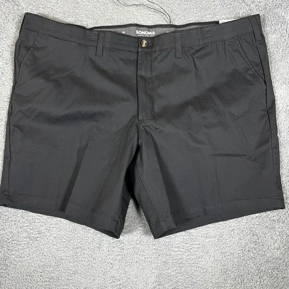 Sonoma Flat-Front Shorts Mens 52 Black‎ New Flexwear 9-in Inseam Cotton Stretch