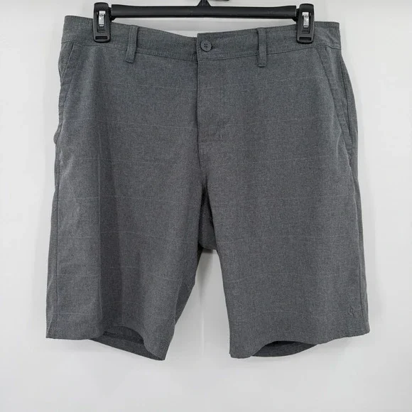 Hang Ten Mens Hybrid Walk Shorts Grey Striped Stretch Size 36 Quick Dry