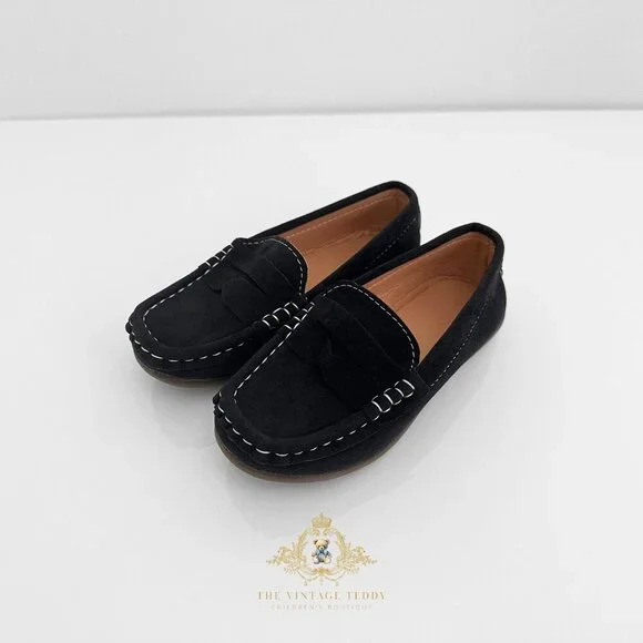 NWT Handsome Boys Vintage Style Classic Loafers Cute Children's Shoes Black 12.5