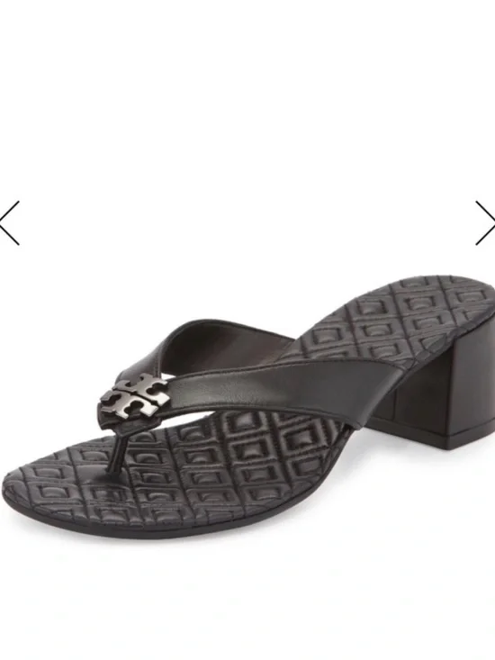 Tory Burch Maybell Black Leather Block-Heel Thong Sandals Sz 7.5