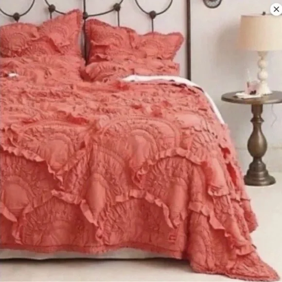 Anthropologie Rivulets Standard Sham Set of Two Burnt Coral Pillow Cases