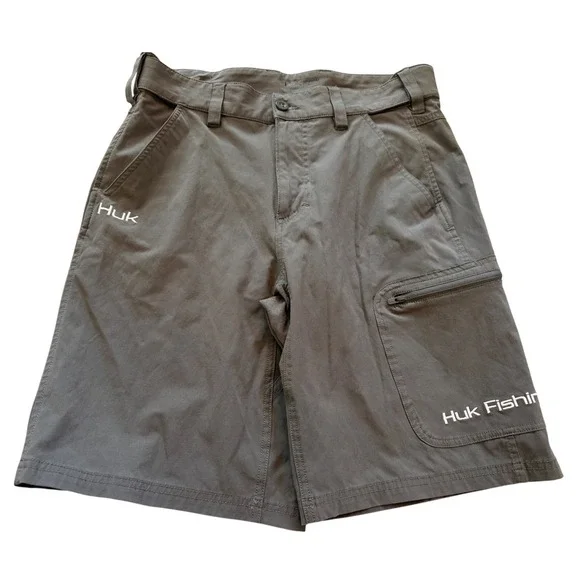 Huk Performance Fishing Shorts Mens Size Medium Gray Sun Protection Cargo