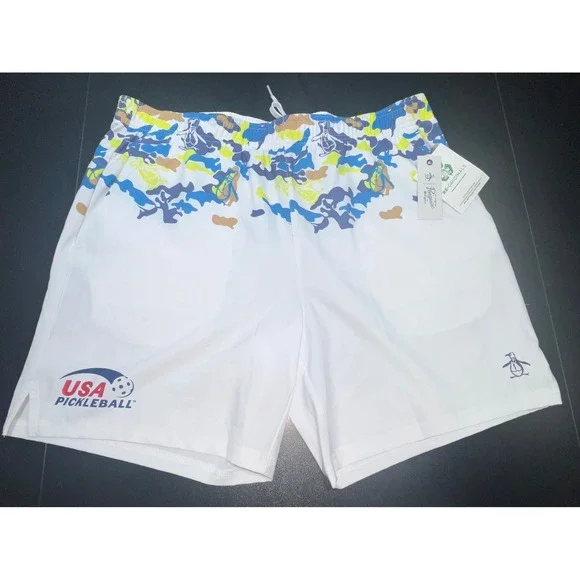 Original Penguin USA Pickleball Shorts Mens Large White Camo Stretch Athletic