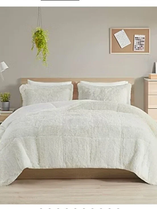 Intelligent Design Leena Shaggy Faux Fur Comforter Mini Set Ivory