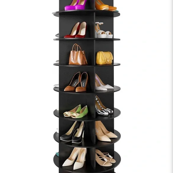 Black Rotating Shoe Tower Organizer - Home Storage & Organization