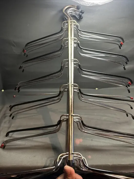 6 Tier Non Slip Hangers Chrome Tree Space Saver Shirts, Dress Set of 5