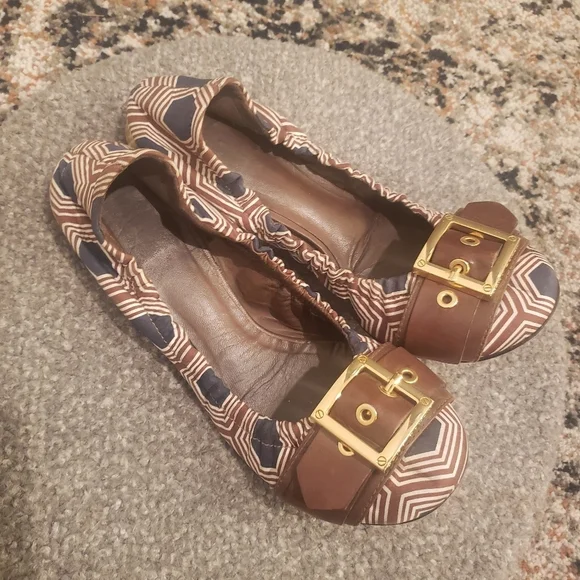 Tory Burch leather fabric flats