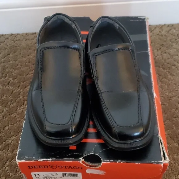 Little Boys Deer Stags Black Greenpoint Slip On Dress Shoes Size 11 EUC box