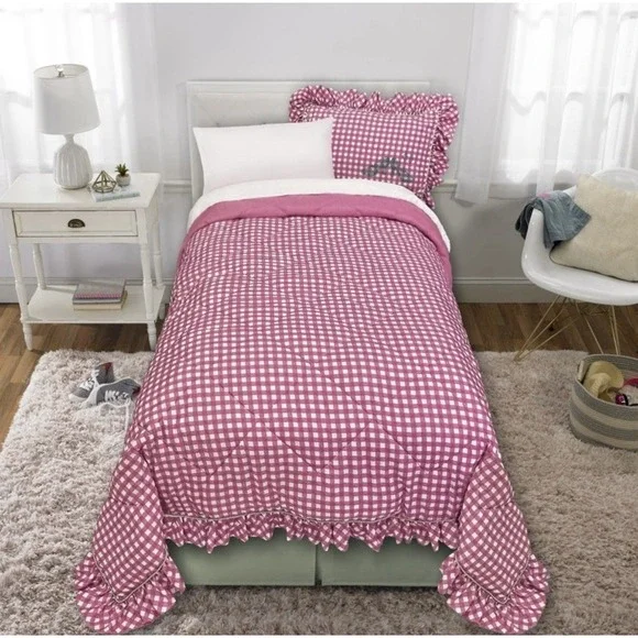 Wicked: For Good x Katie Kime Twin Comforter And Sham Set Pink And White New