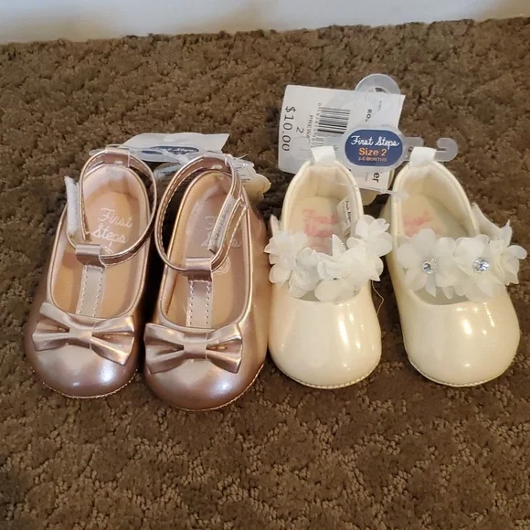Baby Girls First Steps Dress Shoes Cream/Rose Gold Size (3/6) (9/12) months NWT
