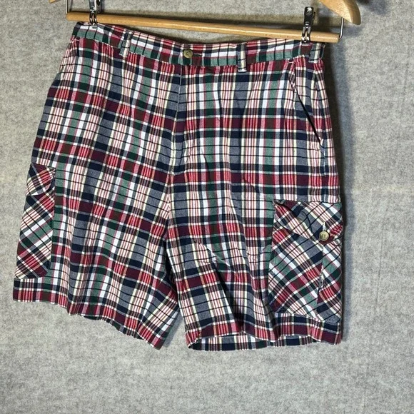 Tommy Hilfiger Plaid Cargo Shorts Mens Size 34 Preppy‎ Red Green Blue White