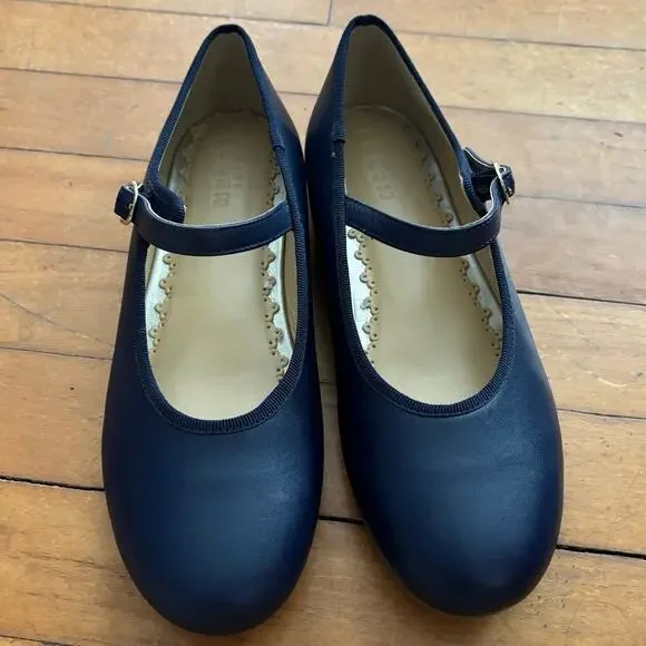 Mini Boden Size 37 US 6 Mary Jane Shoes Navy Blue Leather