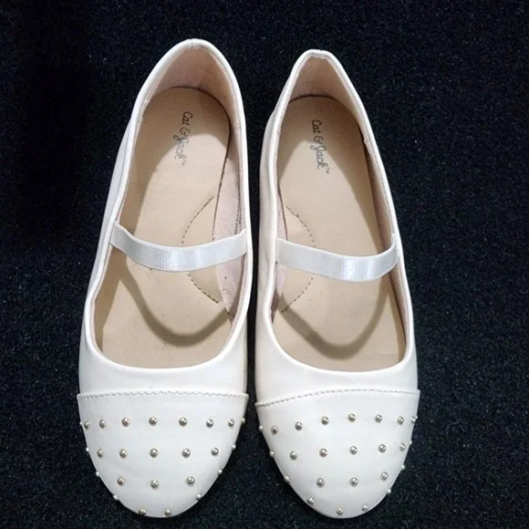 Cat‎ Jack Girls White Studded Ballet Flats Shoes Kids Size 12