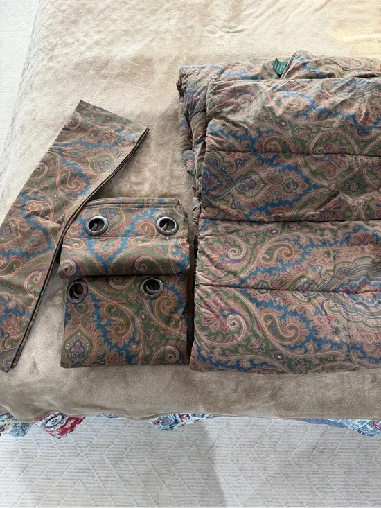 Vtg Ralph Lauren Brianna Paisley Full/Queen Comforter 2 Pillowcases & 2 Drapery