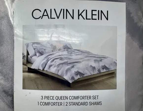 Calvin Klein Moonstone Queen 3 Pc Comforter Set Gray Purple New Cotton Shams