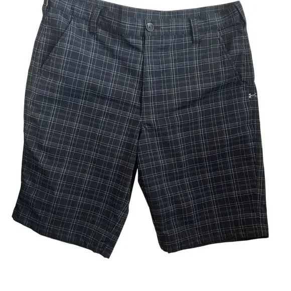 Under Armour Men Performance Shorts 36 Black‎ Plaid Comfort Athletic Activewear
