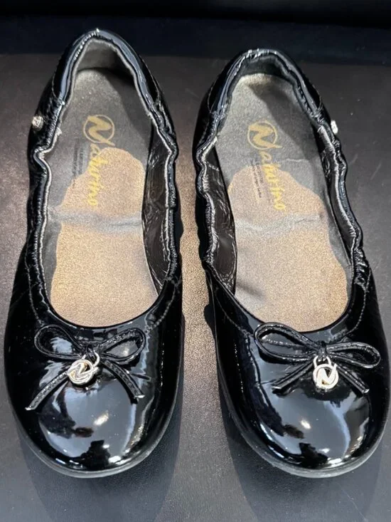 Naturino Girls' Black Patent Leather Ballet Flats, Size US 2/EU 33, New