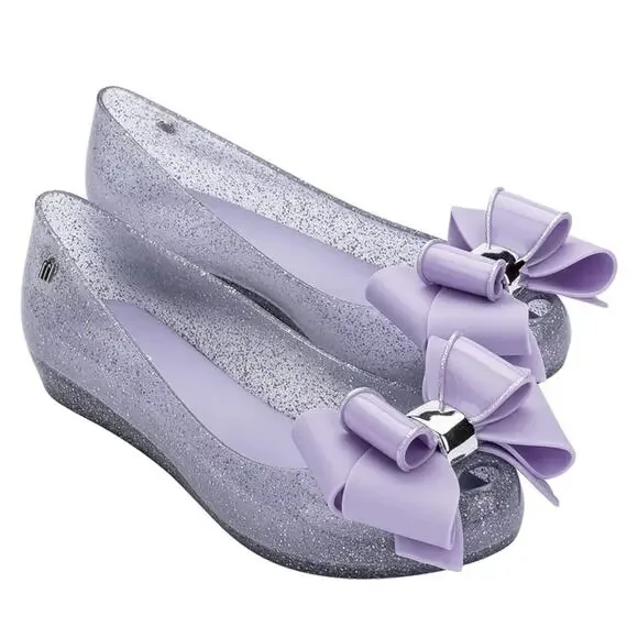 Mini Melissa Ultragirl Sweet IX Purple Glitter Lilac Bow Youth Size 1 NWOB