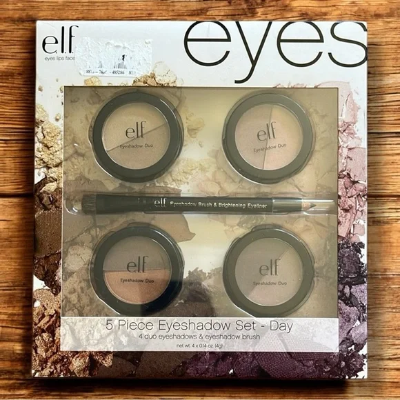 E.L.F Cosmetics Eyeshadow Duo Palettes Brush & Brightening Eyeliner 5 Piece Set