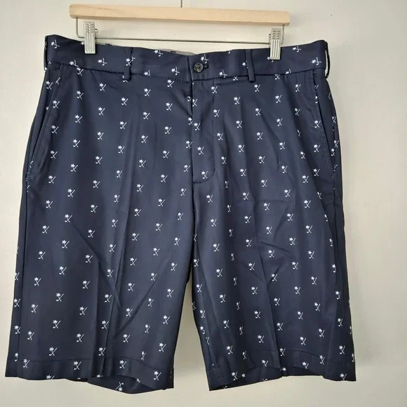 NEW‎ Walter Hagen Mens Size 36 Golf Shorts Palm Tree Print Navy Blue Perfect Fit
