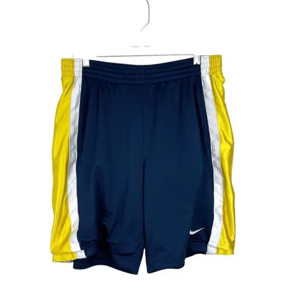 Nike Basketball Shorts Men Large Blue Yellow Activewear Athletic Bottoms