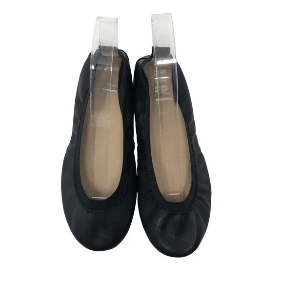 Yosi Samra Samara Ballet Flats Girls 5 Black Leather Foldable Slip On Shoes