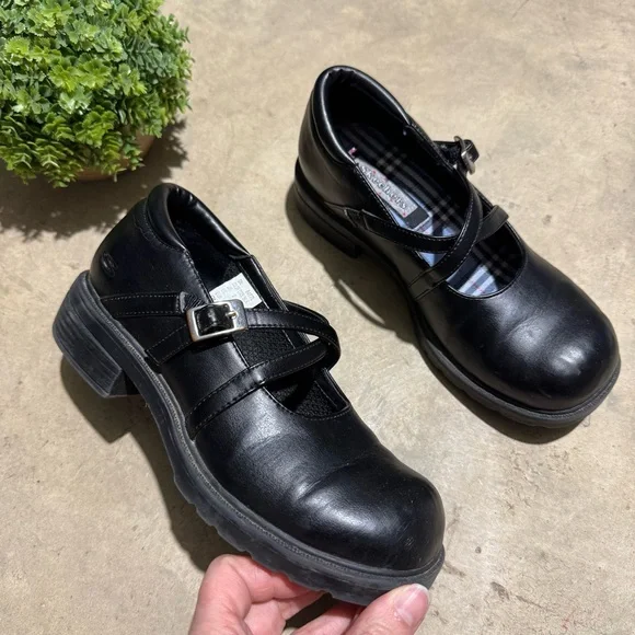 Sketchers Vtg Y2K‎ Black Mary Jane Shoes Girls Size 2 Coquette Academia School