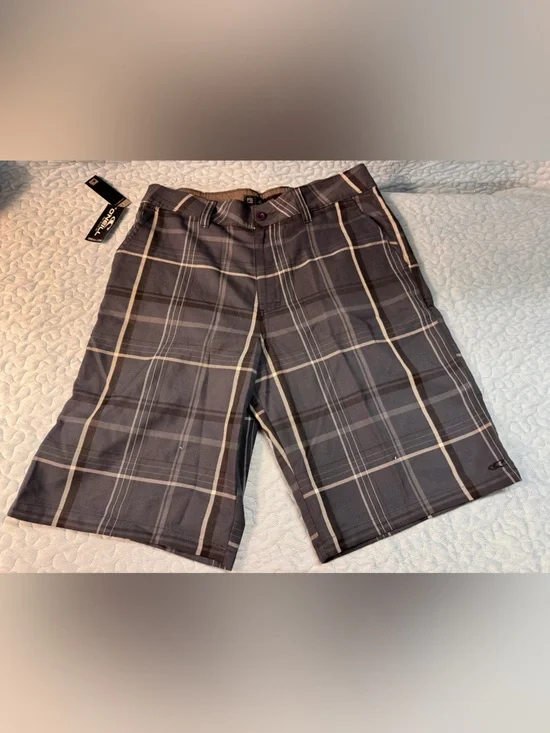 Quiksilver Charcoal and Beige Plaid Swim Shorts