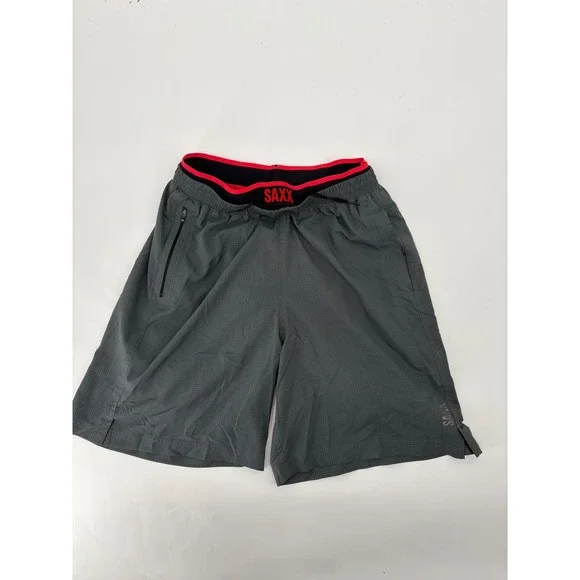SAXX Kinetic Train 2N1 Shorts Mens Medium Gray Red BallPark Pouch Athletic Gym