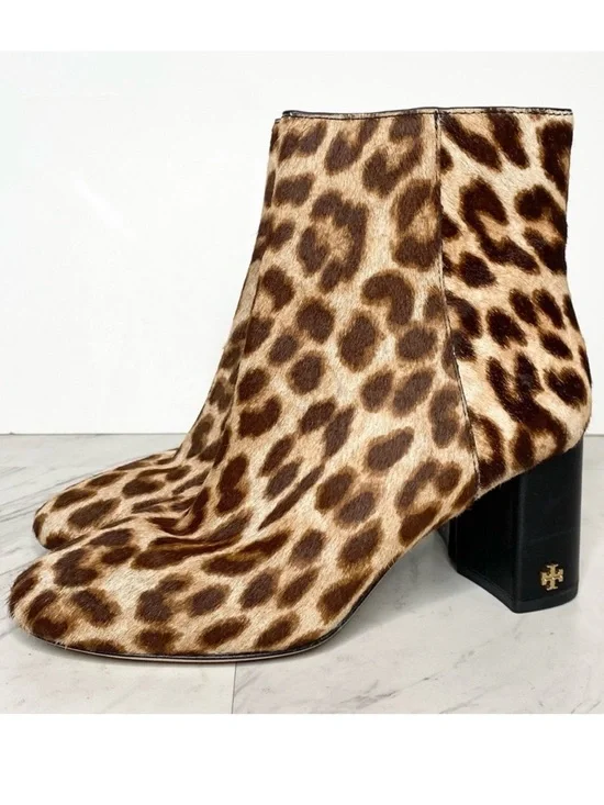 Tory Burch Brooke Leopard Heeled Bootie 5 1/2 M