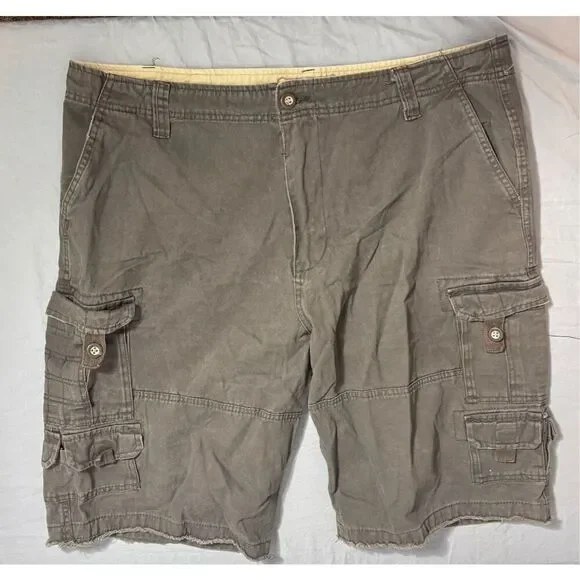Iron Co. Flex Cargo Shorts Men's 38 Brown Zipper Pocket Camping Hiking Outdoors
