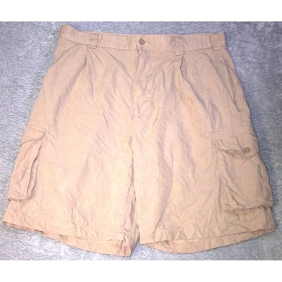 Island Republic Cargo Shorts Men's 35X9 (Tag 36) Pleated Front Silk‎ Blend Brown