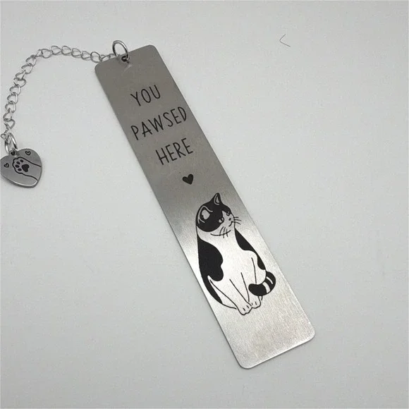Metal Cat Bookmark Paw Heart Charm 