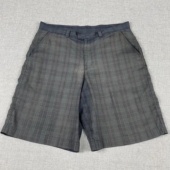 Patagonia Shorts Mens 34 Gray Plaid Microfiber Polyester Bermuda 10 Inseam