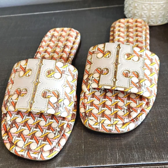 Tory Burch Double T Sport Slides Geo orange