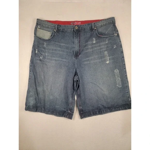 Brooklyn Xpress Mens 48 Denim‎ Shorts Y2K Baggy Skater Distressed Embroidered
