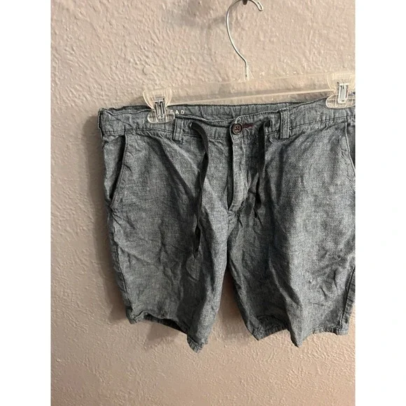 Bullhead Shorts Mens 32 Skinny Blue  Drawstring Flat Front Linen Blend