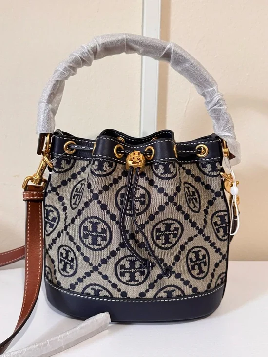 Tory Burch Women's Blue T Monogram Bucket Bag