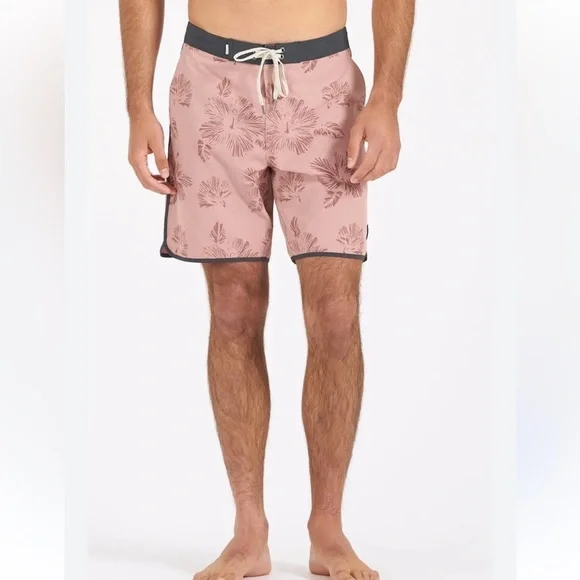 Vuori Cruise Board Shorts Mens Size 30 Pink Kona Floral Swim Trunks