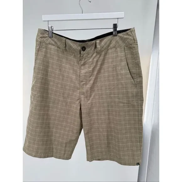 Quicksilver Army Green Plaid Amphibians Shorts 36