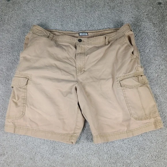 IZOD Mens Cargo Shorts Khaki Beige Cotton Casual Utility Size 42 Y2K Outdoor