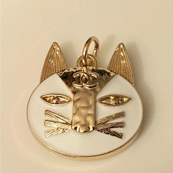 Gold and White Cat CC Pendant