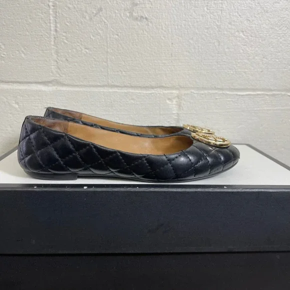Tory Burch Black Quilted Leather Ballet Flats Slip On Shoes Women's Size 5.5 US
