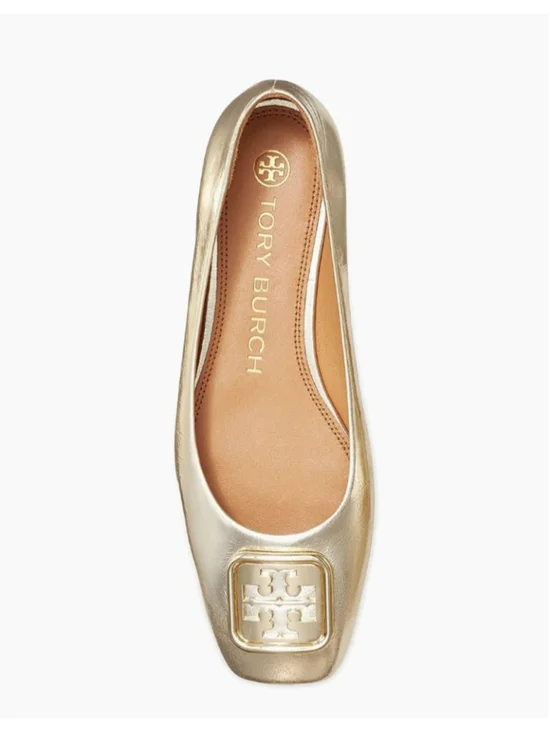 TORY BURCH Gold Square Toe Ballet Flats Logo Size‎ 6