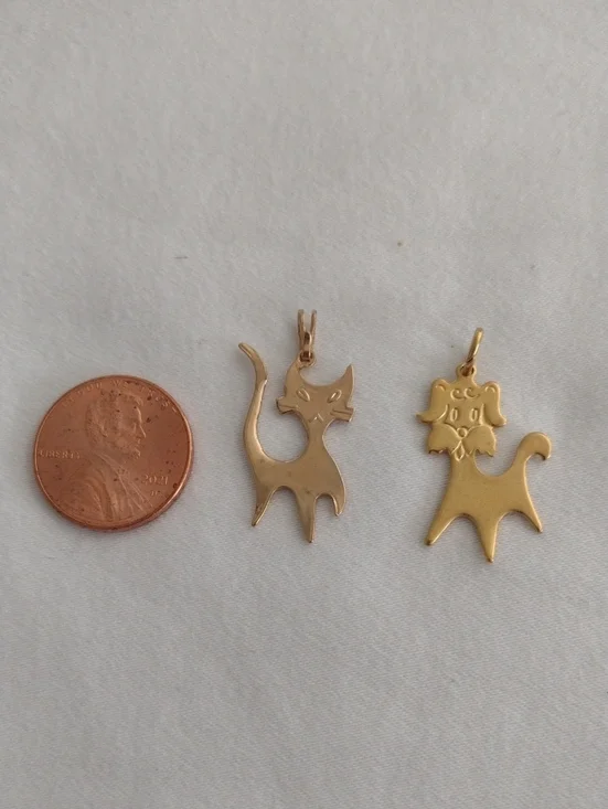 Cat and Dog Pendant Charm set  Necklace Accent - Gold Tone