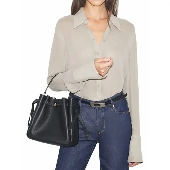 Tory Burch Romy Bucket Bag Black Pebble Leather