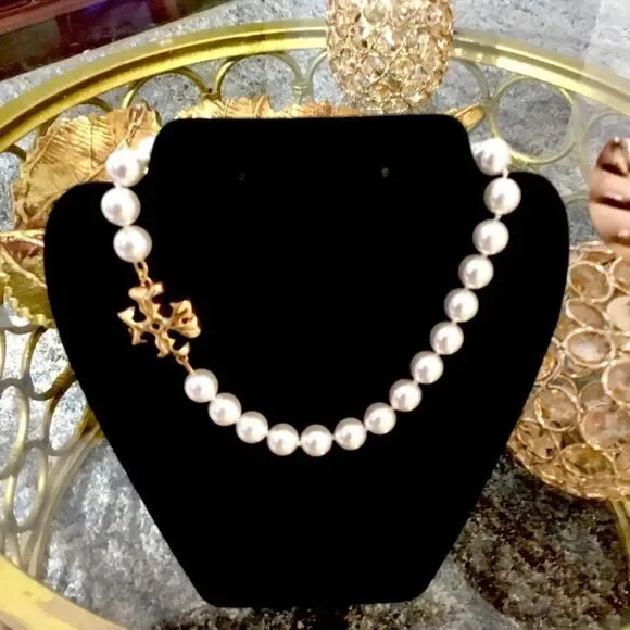 TORY BURCH ROXANNE PEARLS STATEMENT CHOKER NECKLACE